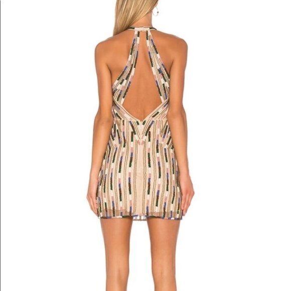 NWT NBD Paris Kendra Aztec Beaded Halter Mini Dress S MSRP $328 - Picture 2 of 12